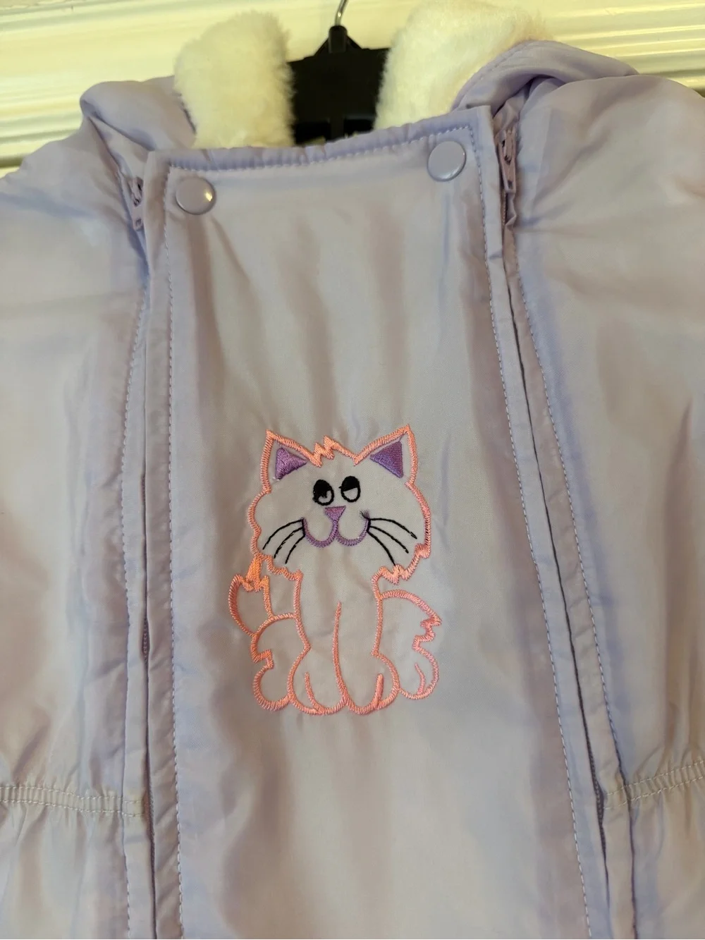 Vintage Lilac Baby One-Piece Snowsuit with Cat Embroidery JCP